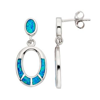 Nautica Rocks Lab-Created Blue Opal Sterling Silver Oval Hoop Drop Earrings