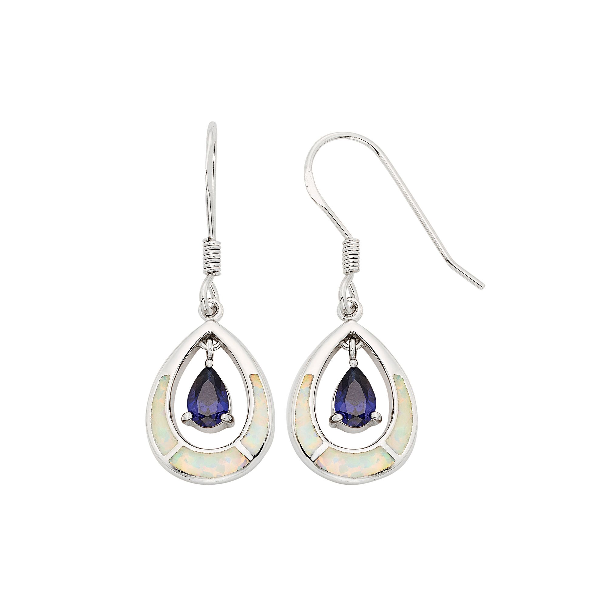 Lab-Created Opal & Cubic Zirconia Sterling Silver Teardrop Earrings, Women