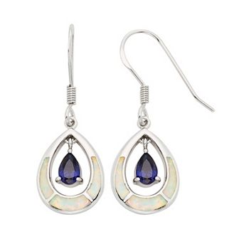 Lab-Created Opal & Cubic Zirconia Sterling Silver Teardrop Earrings