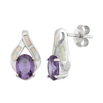 Lab-Created Opal & Cubic Zirconia Sterling Silver Teardrop Stud Earrings
