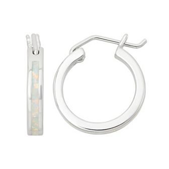 Lab-Created Opal Sterling Silver Hoop Earrings