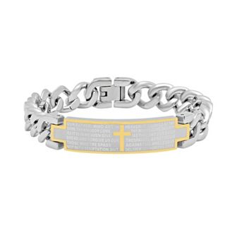 Steel Nation Stainless Steel Two Tone "The Lord's Prayer" ID Bracelet - Men