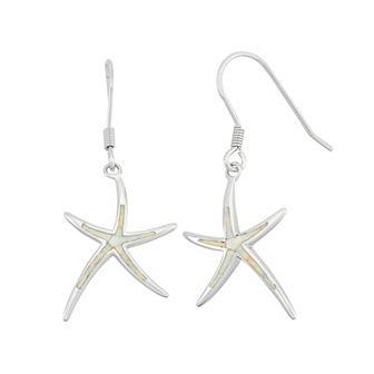 Lab-Created Opal Sterling Silver Starfish Drop Earrings