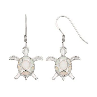 Nautica Rocks Lab-Created Opal Sterling Silver Turtle Drop Earrings