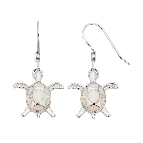 Lab-Created Opal Sterling Silver Turtle Drop Earrings