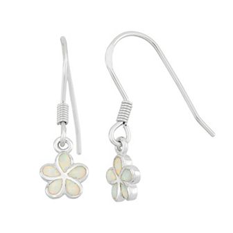 Lab-Created Opal Sterling Silver Flower Drop Earrings