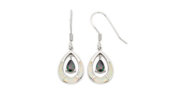 Lab-Created Opal & Cubic Zirconia Sterling Silver Teardrop Earrings