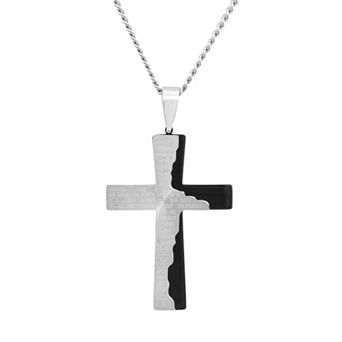 Steel Nation Stainless Steel Two Tone "The Lord's Prayer" Cross Pendant Necklace - Men