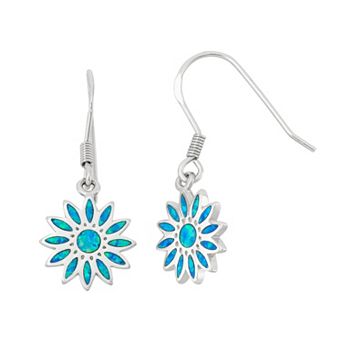 Nautica Rocks Lab-Created Blue Opal Sterling Silver Flower Drop Earrings