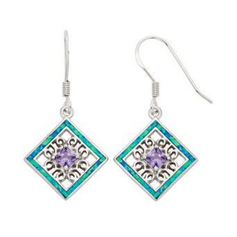 Nautica Rocks Lab-Created Blue Opal & Cubic Zirconia Sterling Silver Square Drop Earrings