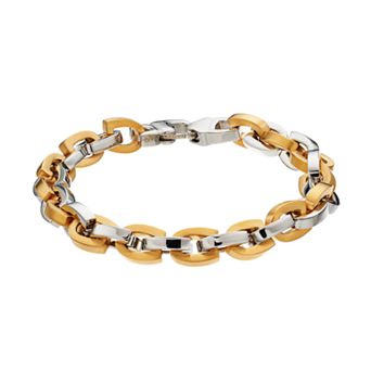 Steel Nation Men's Two Tone Stainless Steel Horseshoe Chain Bracelet