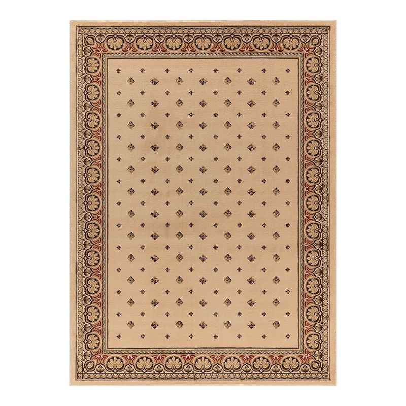 Merinos Pin Dot Framed Rug, White, 5X7 Ft