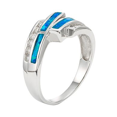 Cubic Zirconia & Lab-Created Blue Opal Sterling Silver Bypass Ring