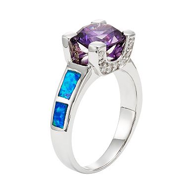 Cubic Zirconia & Lab-Created Blue Opal Sterling Silver Ring