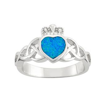 Nautica Rocks Lab-Created Blue Opal Sterling Silver Claddagh Ring