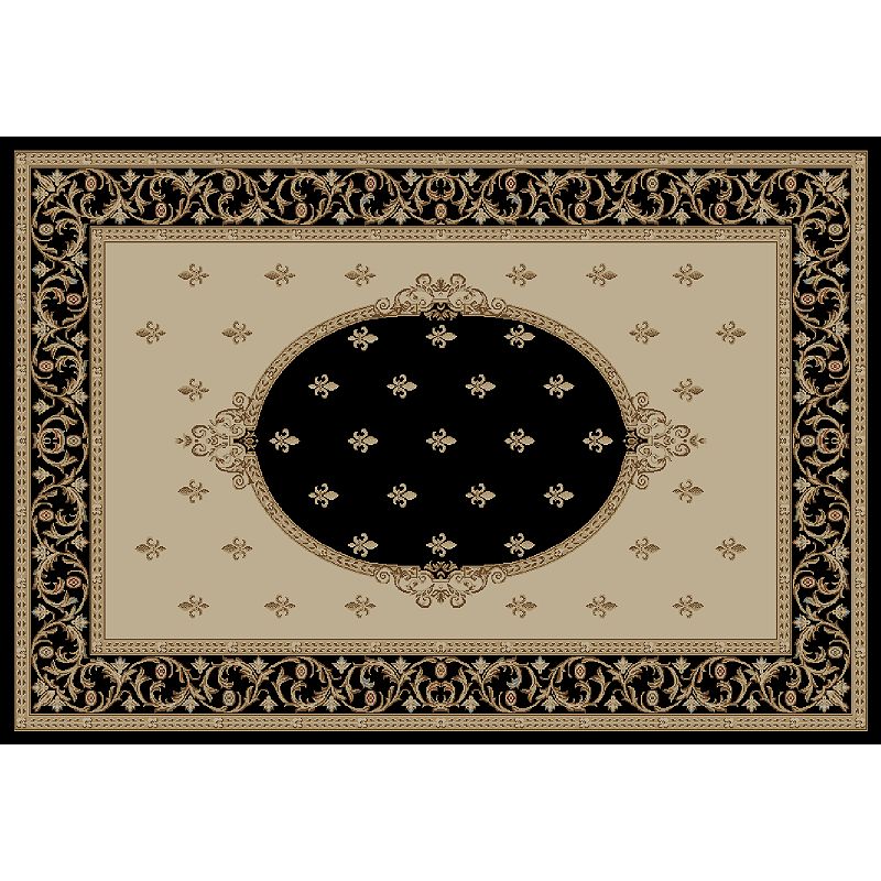 Merinos Fleur de Lis Medallion Framed Rug, Black, 5X7.5 Ft