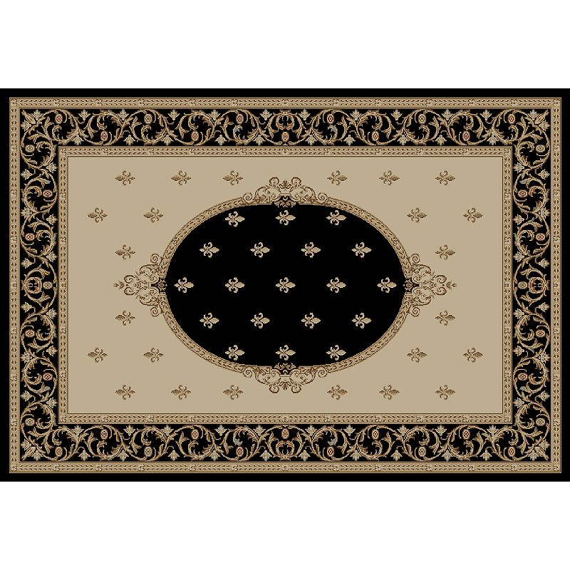 Merinos Fleur de Lis Medallion Framed Rug, Black, 8X10 Ft