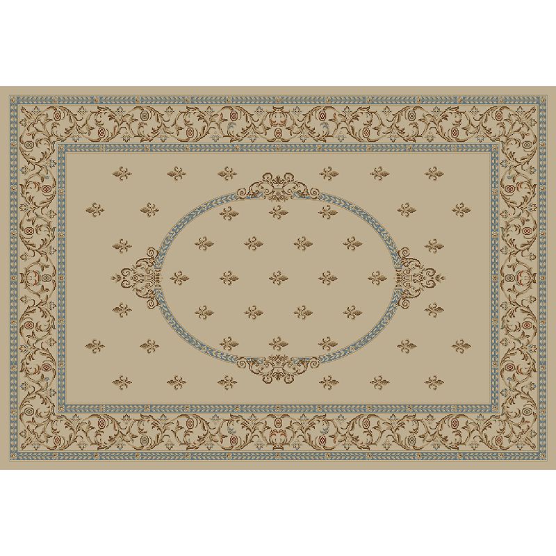 Merinos Fleur de Lis Medallion Framed Rug, White, 8X10 Ft