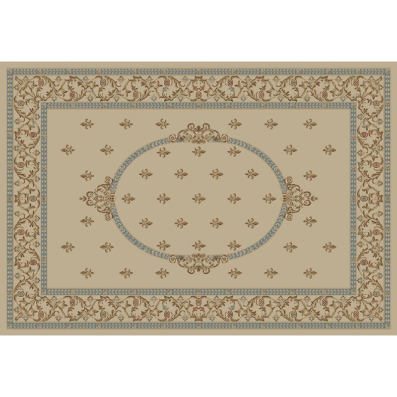 Merinos Fleur de Lis Medallion Framed Rug, White, 8X10 Ft