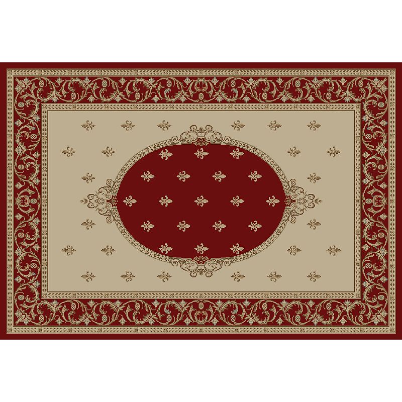 Merinos Fleur de Lis Medallion Framed Rug, Red, 8X10 Ft