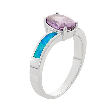 Cubic Zirconia & Lab-Created Blue Opal Sterling Silver Ring