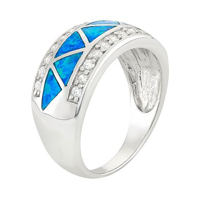 Cubic Zirconia & Lab-Created Blue Opal Sterling Silver Ring