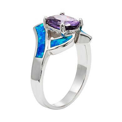 Cubic Zirconia & Lab-Created Blue Opal Sterling Silver Bypass Ring