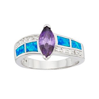 Nautica Rocks Cubic Zirconia & Lab-Created Blue Opal Sterling Silver Marquise Ring