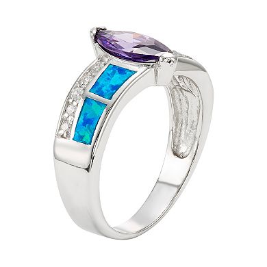 Nautica Rocks Cubic Zirconia & Lab-Created Blue Opal Sterling Silver Marquise Ring