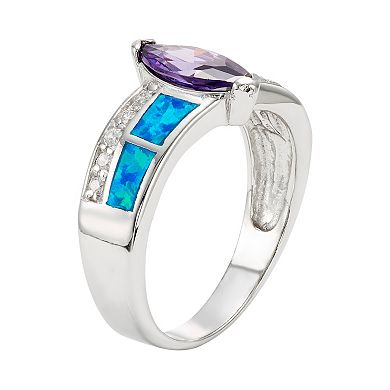 Cubic Zirconia & Lab-Created Blue Opal Sterling Silver Marquise Ring