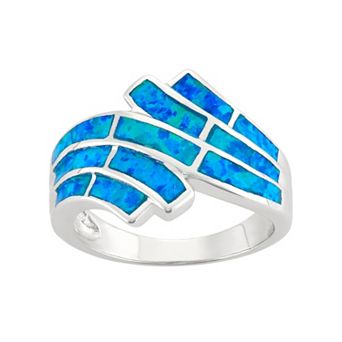 Nautica Rocks Lab-Created Blue Opal Sterling Silver Wave Bypass Ring
