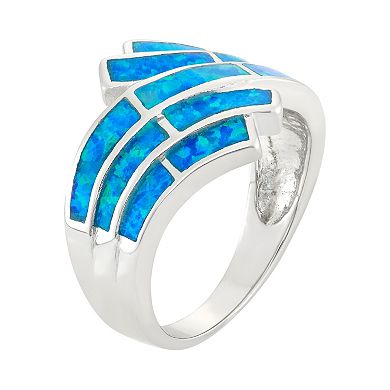 Lab-Created Blue Opal Sterling Silver Wave Bypass Ring
