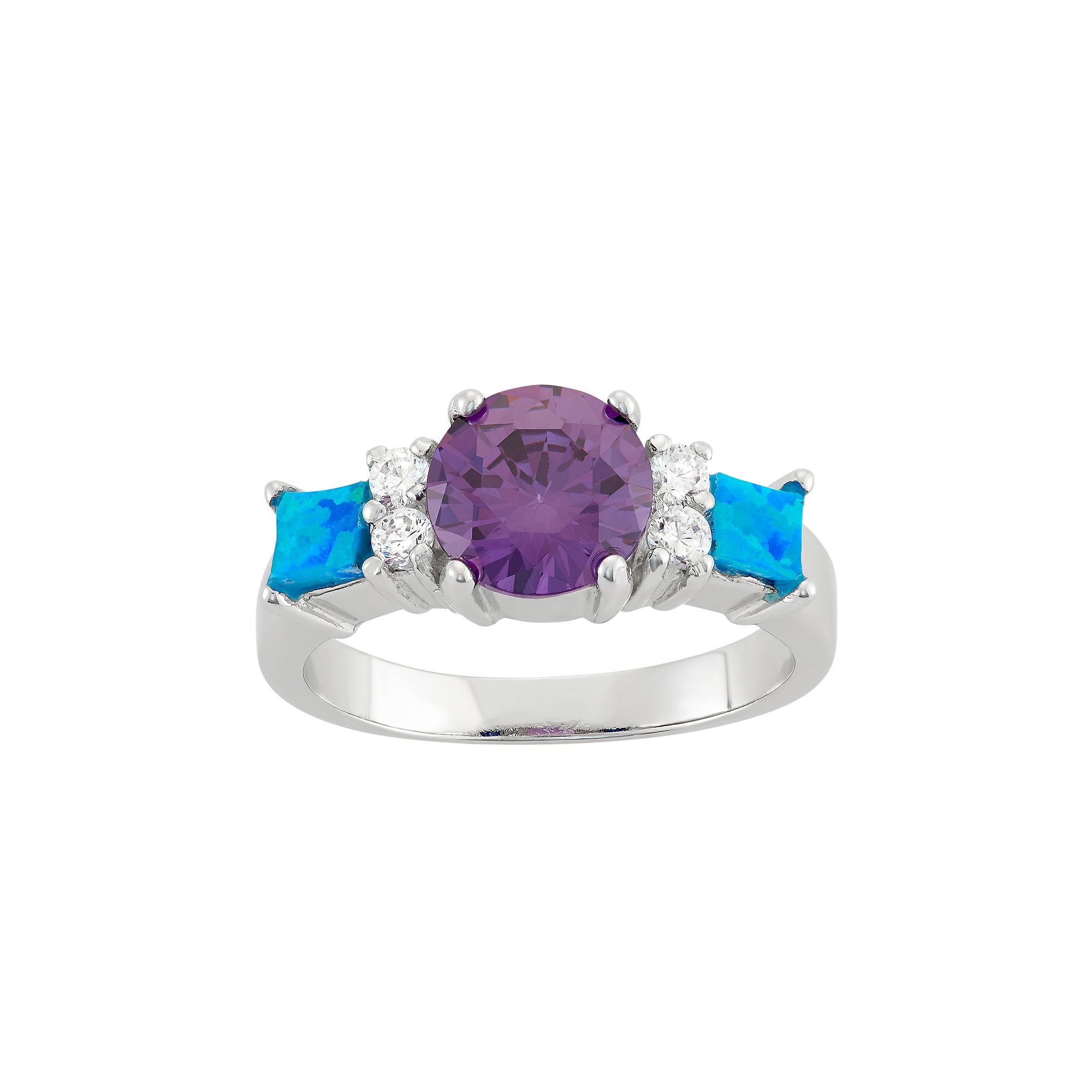 Cubic Zirconia & Lab-Created Blue Opal Sterling Silver 3-Stone Ring, Women