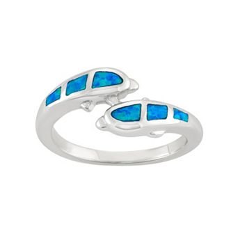 Nautica Rocks Lab-Created Blue Opal Sterling Silver Dolphin Bypass Ring