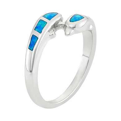 Lab-Created Blue Opal Sterling Silver Dolphin Bypass Ring