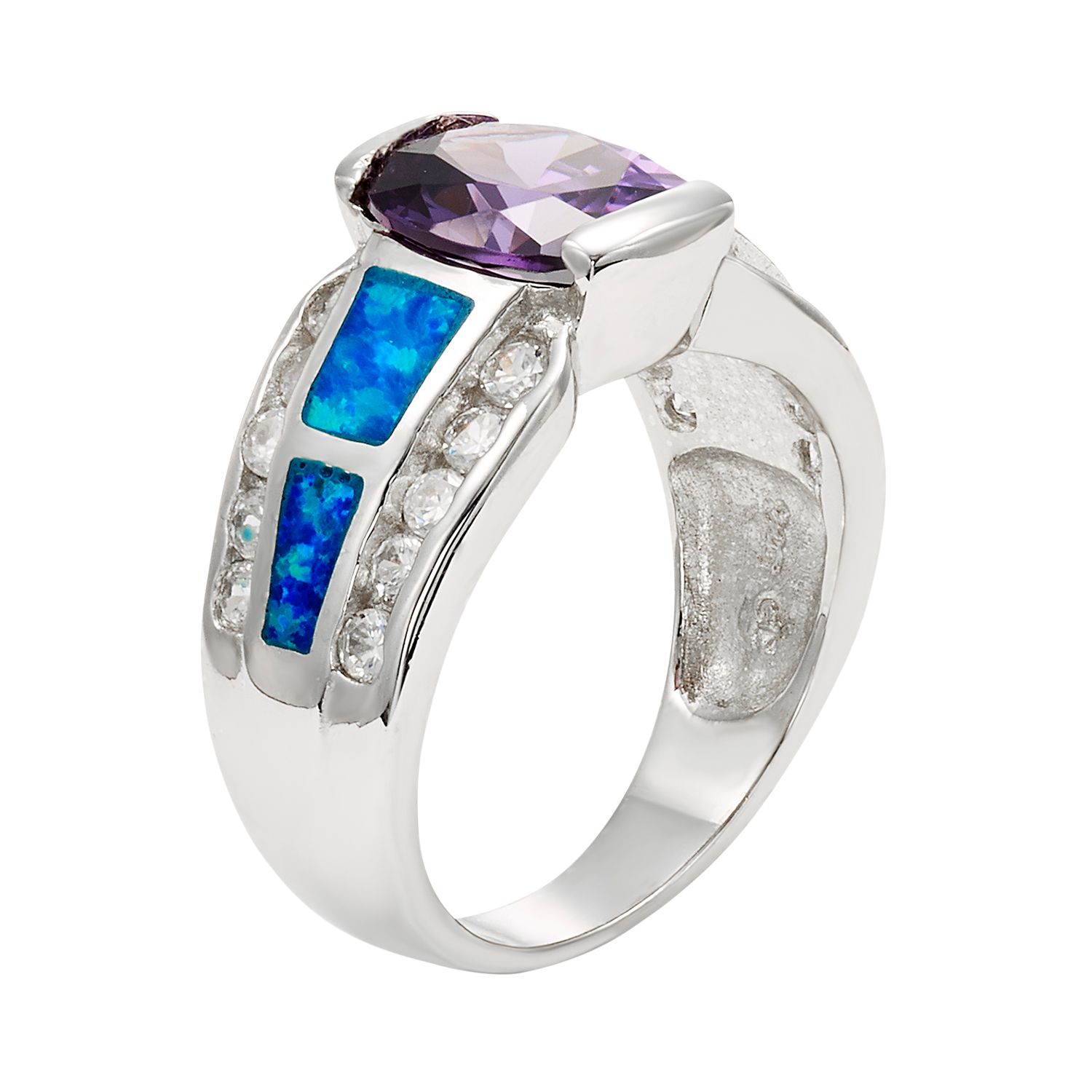 Cubic Zirconia & Lab-Created Blue Opal Sterling Silver Ring