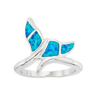 Nautica Rocks Lab-Created Blue Opal Sterling Silver Whale Tail Ring