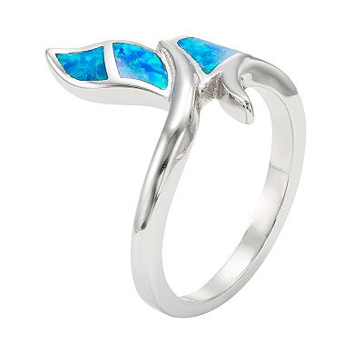Lab-Created Blue Opal Sterling Silver Whale Tail Ring