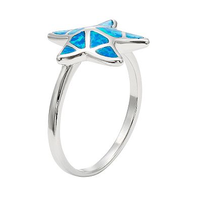 Lab-Created Blue Opal Sterling Silver Starfish Ring