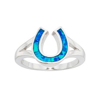 Nautica Rocks Lab-Created Blue Opal Sterling Silver Horseshoe Ring