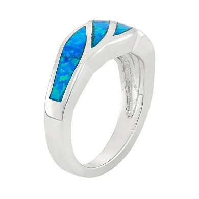 Lab-Created Blue Opal Sterling Silver Swirl Ring