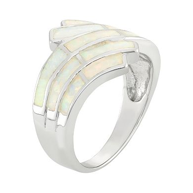 Lab-Created Opal Sterling Silver Wave Bypass Ring