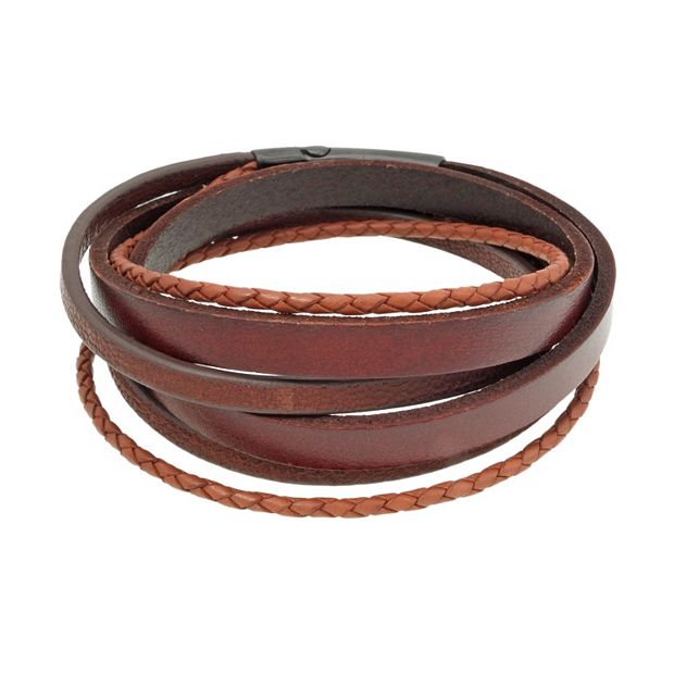 LYNX Stainless Steel & Brown Leather Bracelet - Men