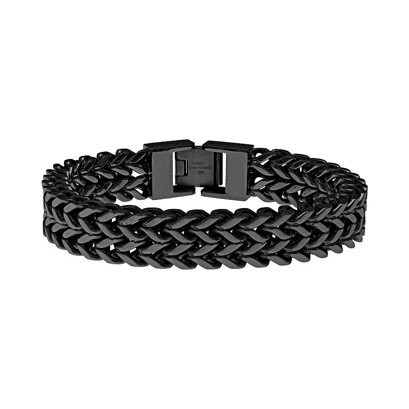 LYNX Black Ion-Plated Stainless Steel Wheat Chain Bracelet - Men, Mens, S