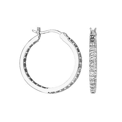 100 Facets of Love Sterling Silver Lab-Created White Sapphire Inside-Out hoop Earrings
