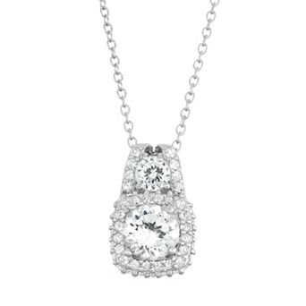 100 Facets of Love Sterling Silver Lab-Created White Sapphire Cushion Halo Pendant