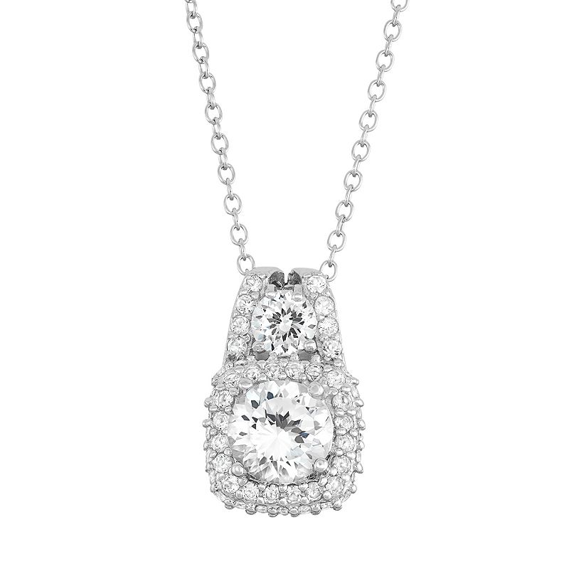 100 Facets of Love Sterling Silver Lab-Created White Sapphire Cushion Halo Pendant, Women's, Size: 18"