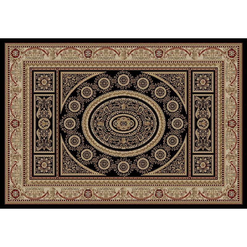 Merinos Aubusson Medallion Framed Rug, Black, 8X10 Ft