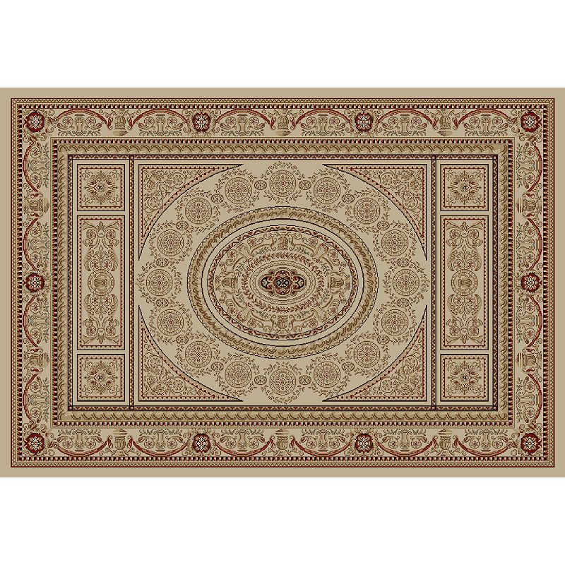 Merinos Aubusson Medallion Framed Rug, White, 8X10 Ft