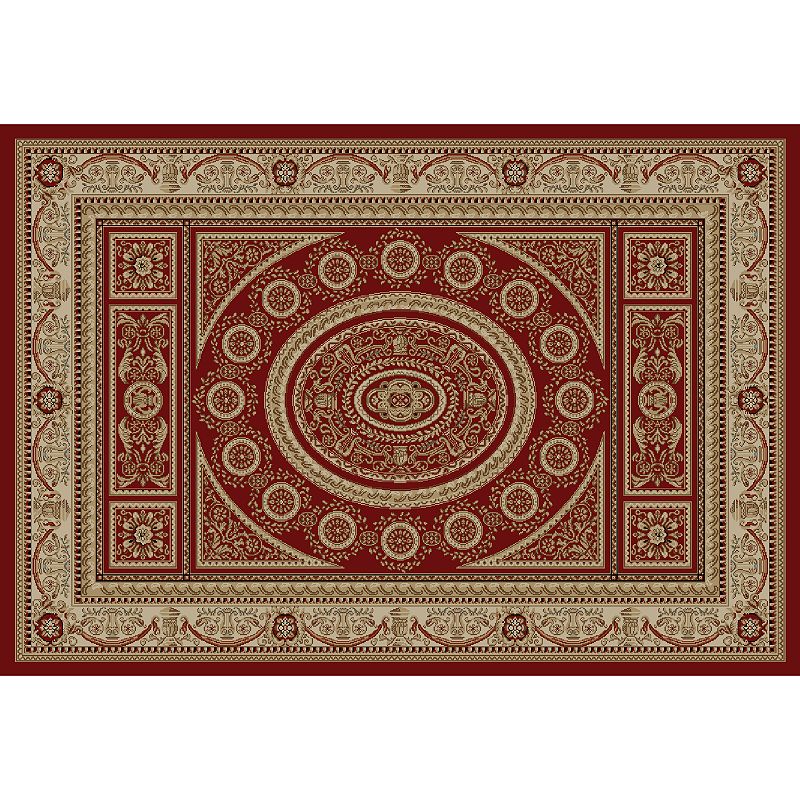 Merinos Aubusson Medallion Framed Rug, Red, 5X7.5 Ft